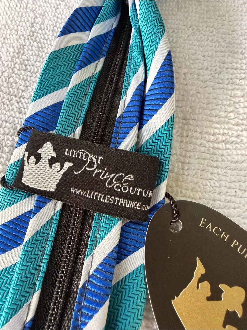 Striped Aqua and Navy Toddler Boys' Pre-Tied Adjustable Tie